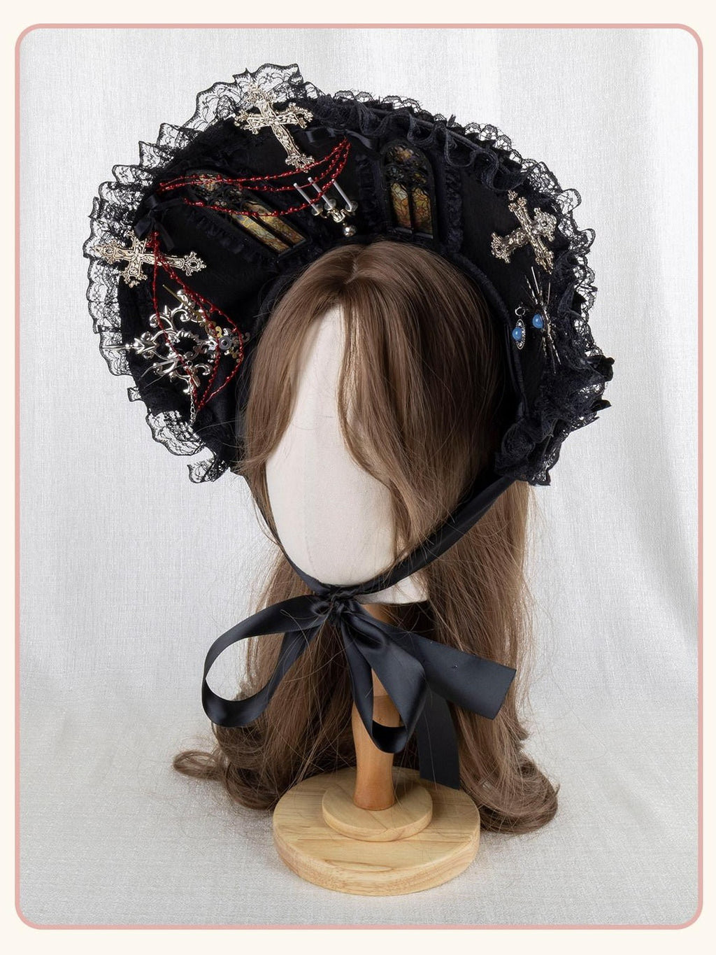 Stardust Rose Gothic Cross Lolita Bridal Requiem Women's Lace Bonnet Top Hat Veils
