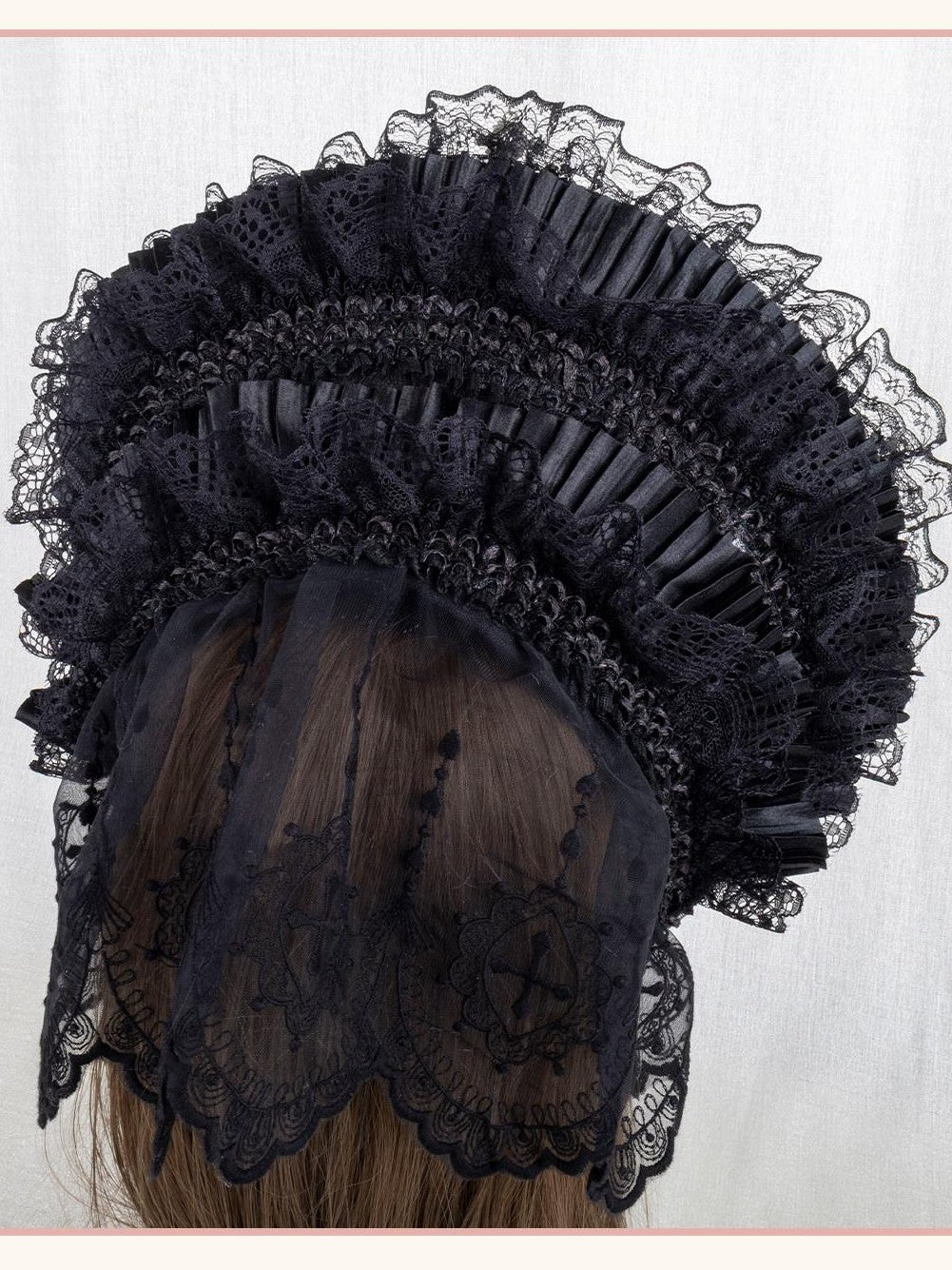 Stardust Rose Gothic Cross Lolita Bridal Requiem Women's Lace Bonnet Top Hat Veils