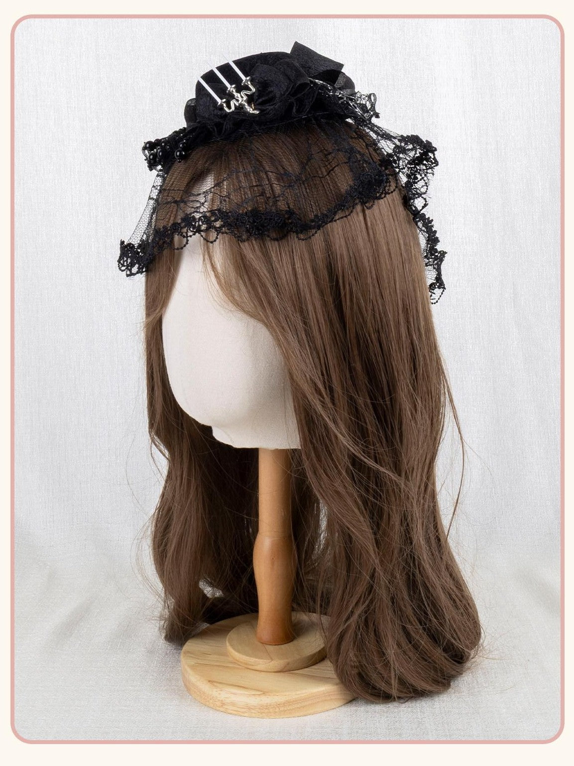 Stardust Rose Gothic Cross Lolita Bridal Requiem Women's Lace Bonnet Top Hat Veils