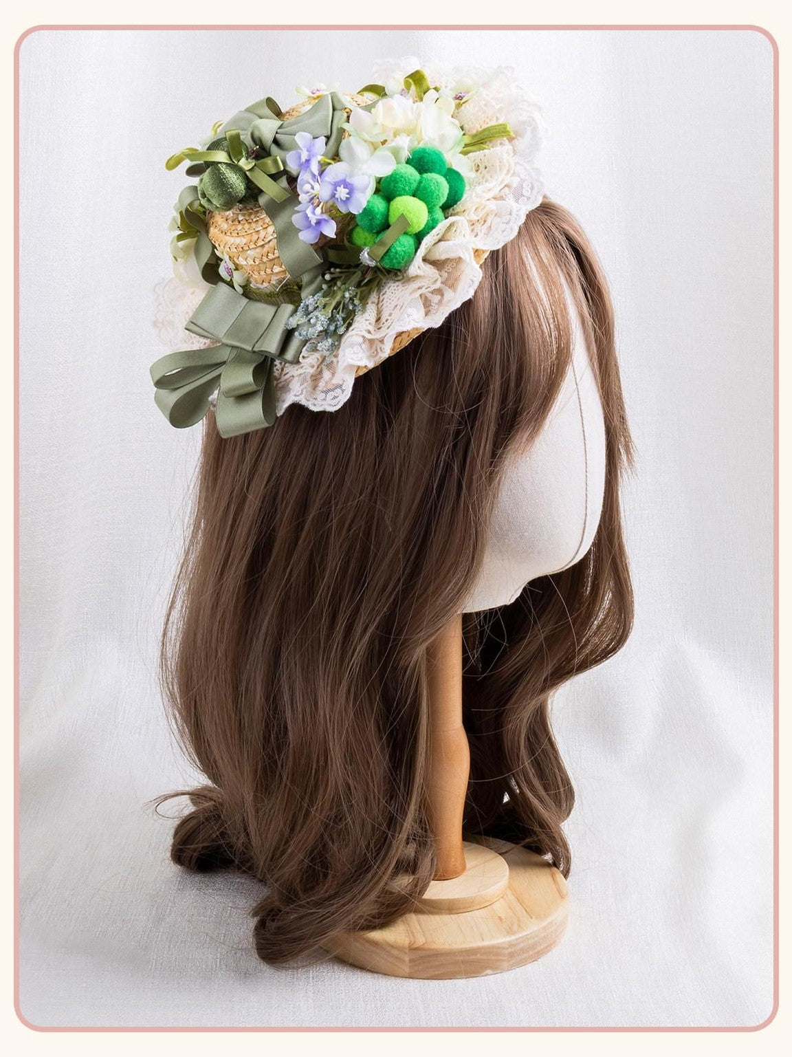 Stardust Rose Grass Green Lace Floral Mini Top Hat Round Women's Velvet Kc / Headbands