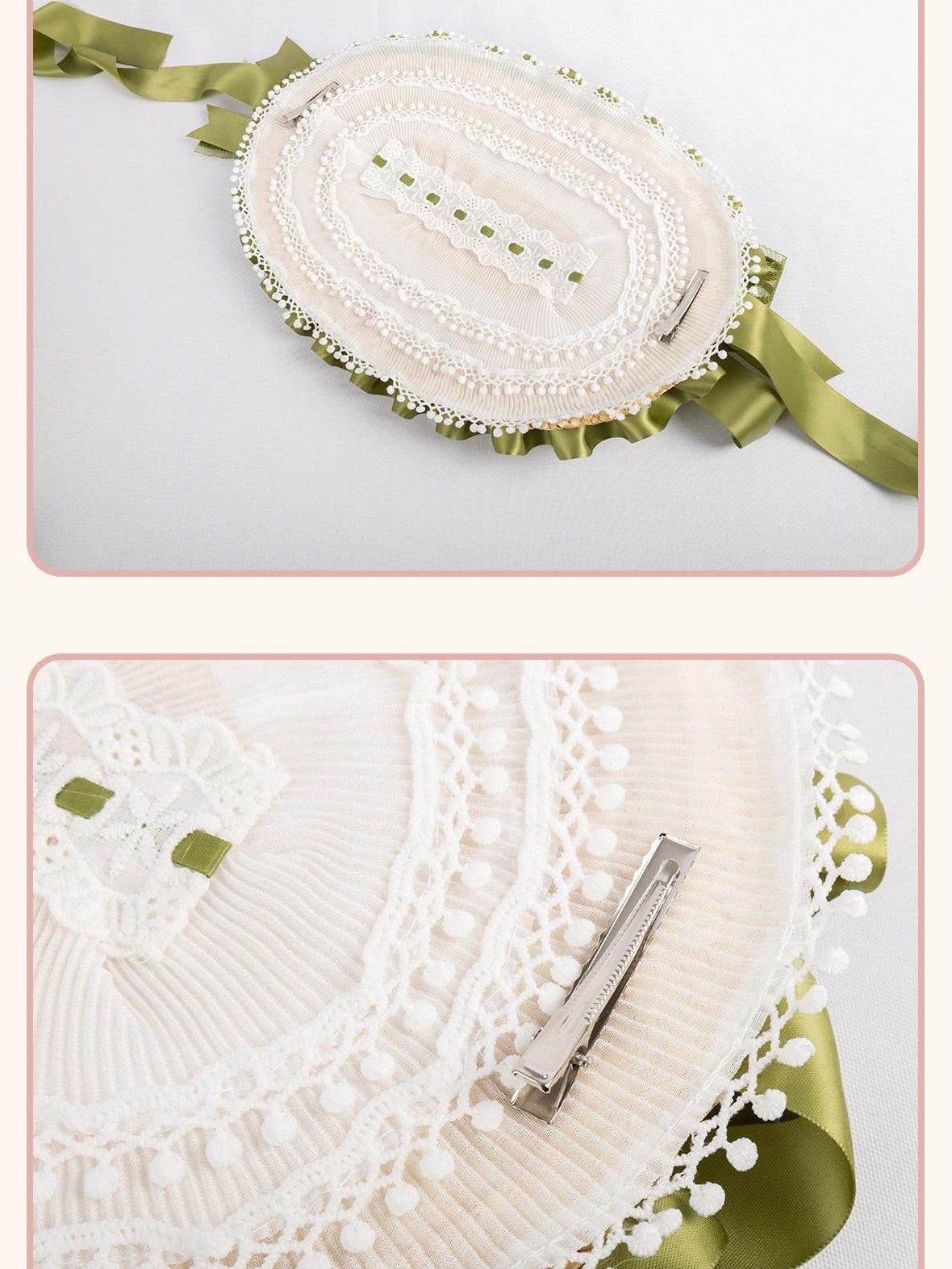 Stardust Rose Grass Green Lace Lily Of The Valley Lolita Top Hat Women's Hair Clips