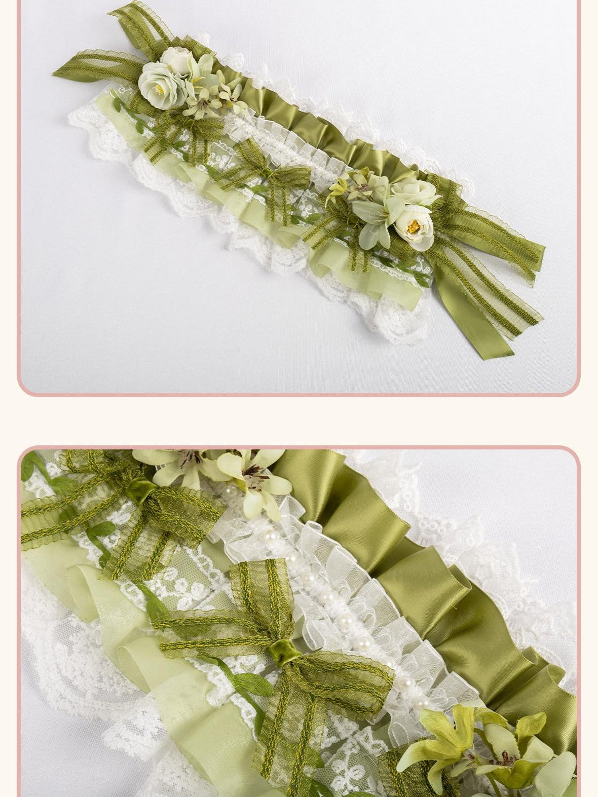 Stardust Rose Grass Green Lace Lily Of The Valley Lolita Top Hat Women's Hair Clips