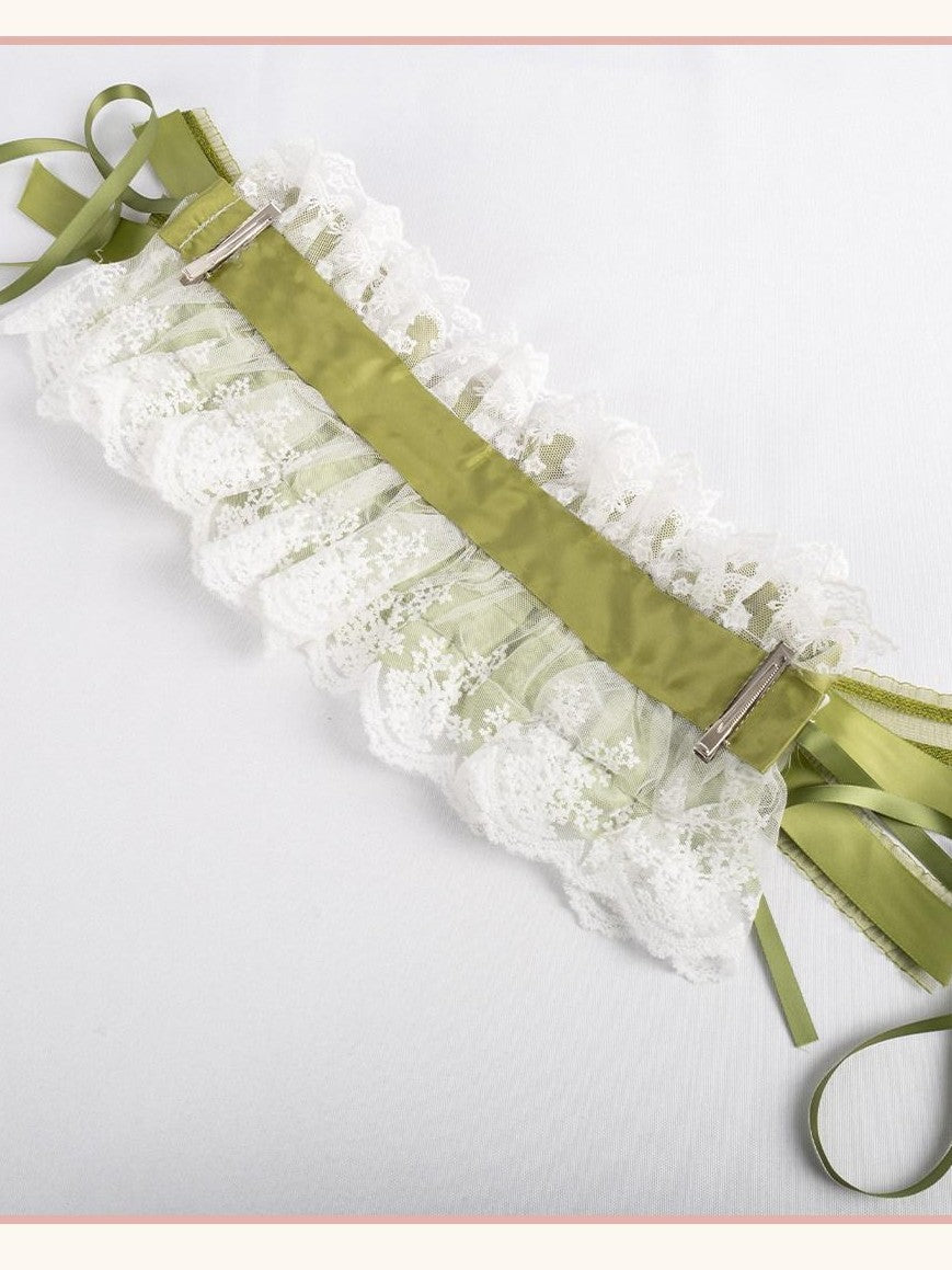 Stardust Rose Grass Green Lace Lily Of The Valley Lolita Top Hat Women's Hair Clips