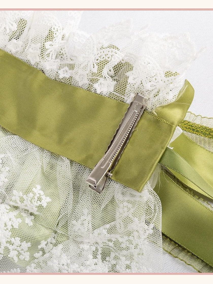 Stardust Rose Grass Green Lace Lily Of The Valley Lolita Top Hat Women's Hair Clips