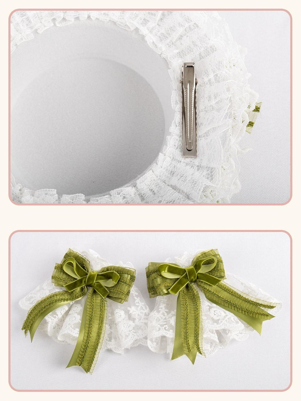 Stardust Rose Grass Green Lace Lily Of The Valley Lolita Top Hat Women's Hair Clips