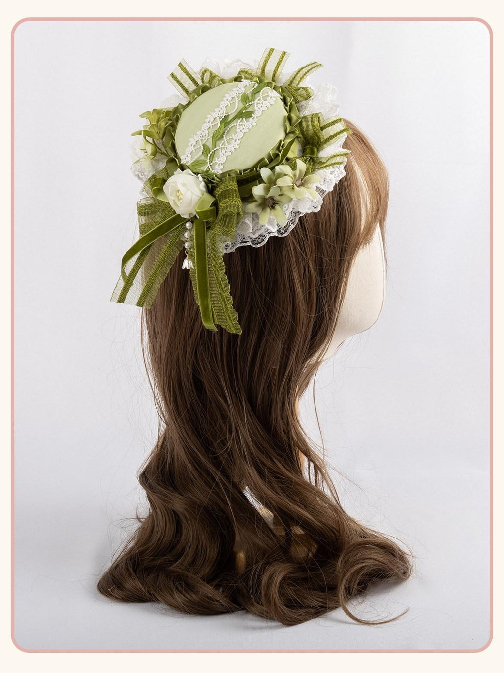 Stardust Rose Grass Green Lace Lily Of The Valley Lolita Top Hat Women's Hair Clips