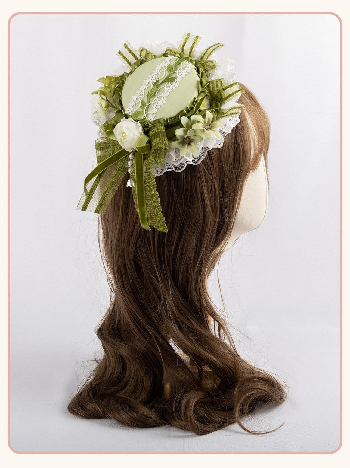 Stardust Rose Grass Green Lace Lily Of The Valley Lolita Top Hat Women's Hair Clips