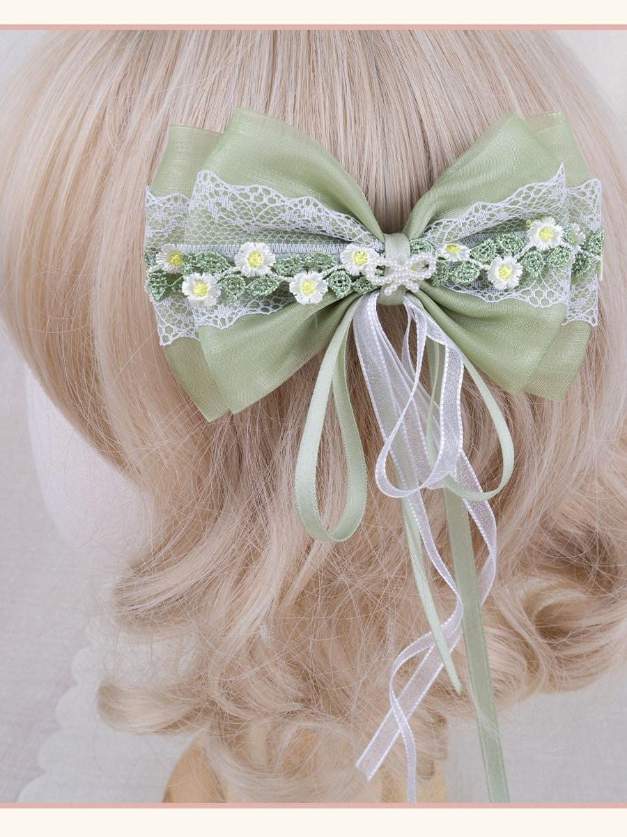 Stardust Rose Green Stardust Rose Floral Headband Bow Lolita Women's Hair Clips