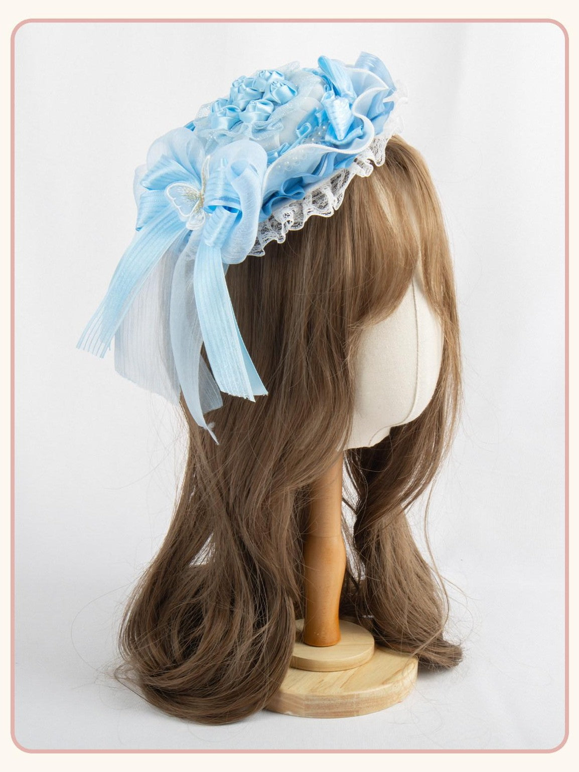Stardust Rose Ice Blue Rose Lolita Handmade Mini Top Hat Women's Lace Kc / Headbands