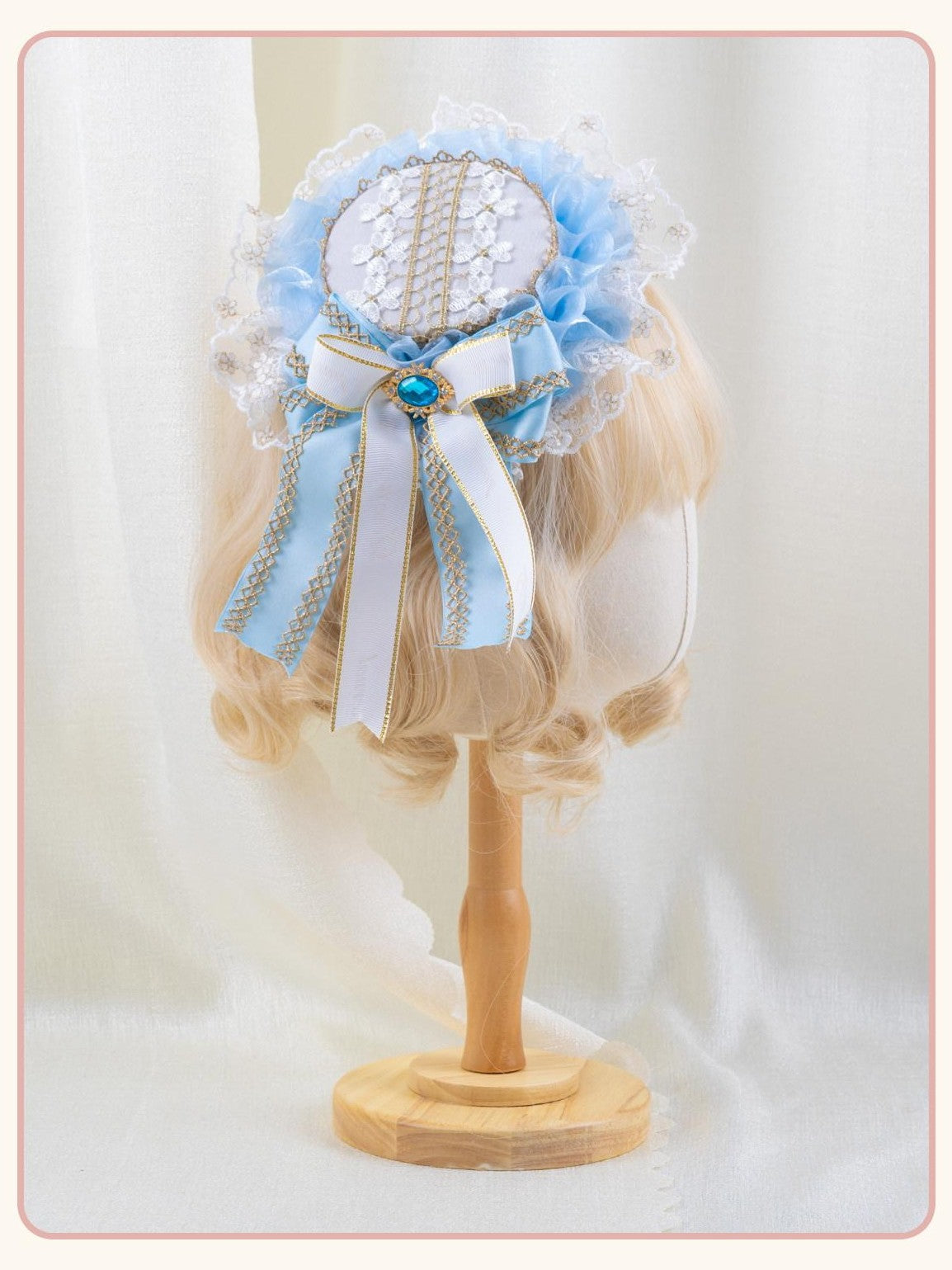 Stardust Rose Ice Crystal Blue Rose Bow Mini Top Hat Clip Women's Lace Kc / Headbands