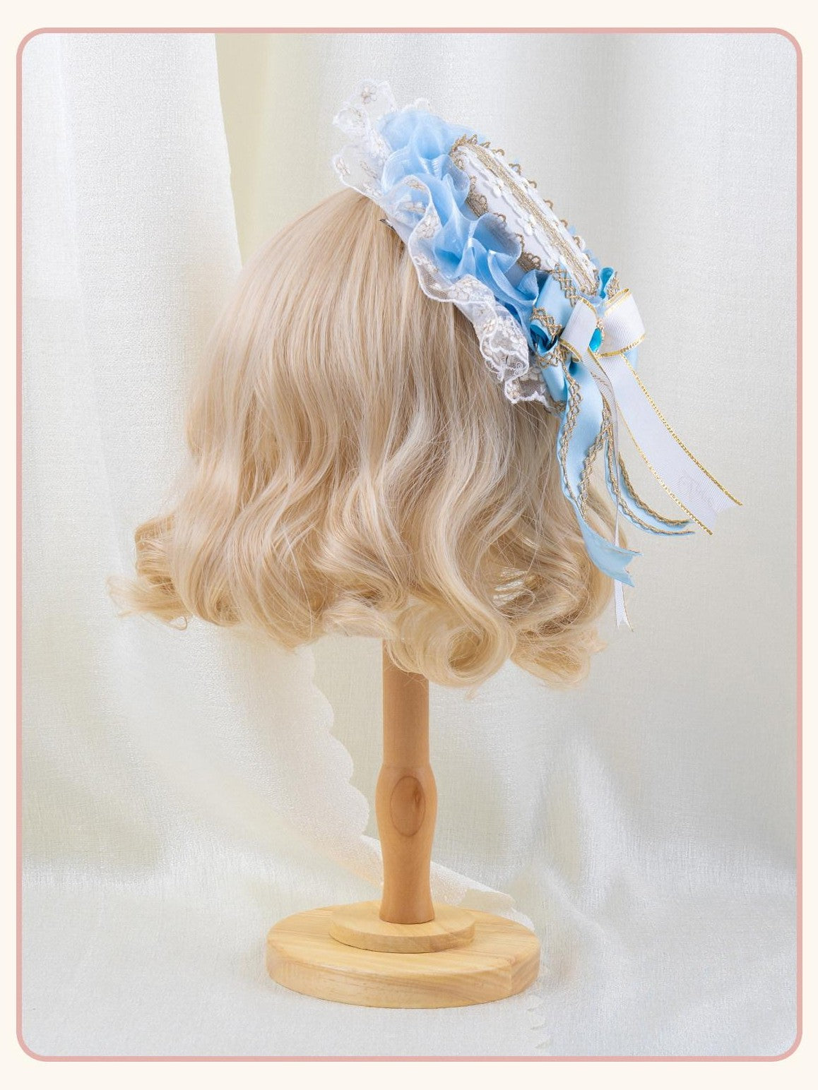 Stardust Rose Ice Crystal Blue Rose Bow Mini Top Hat Clip Women's Lace Kc / Headbands