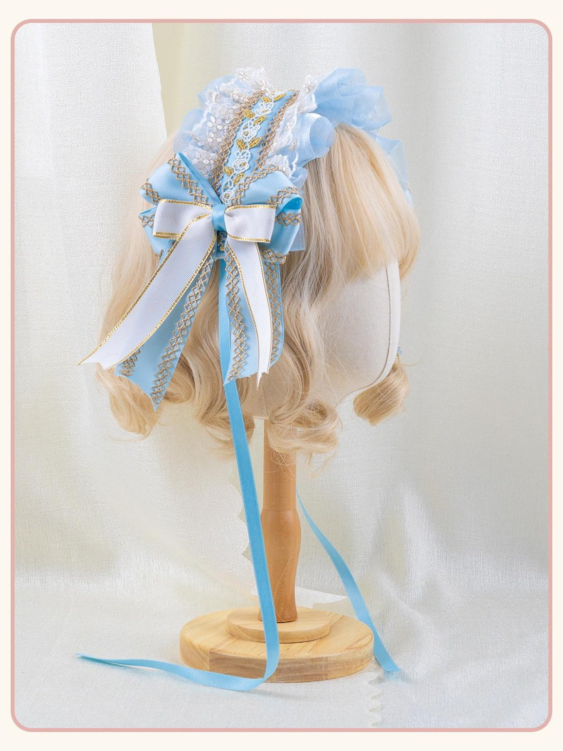Stardust Rose Ice Crystal Blue Rose Bow Mini Top Hat Clip Women's Lace Kc / Headbands