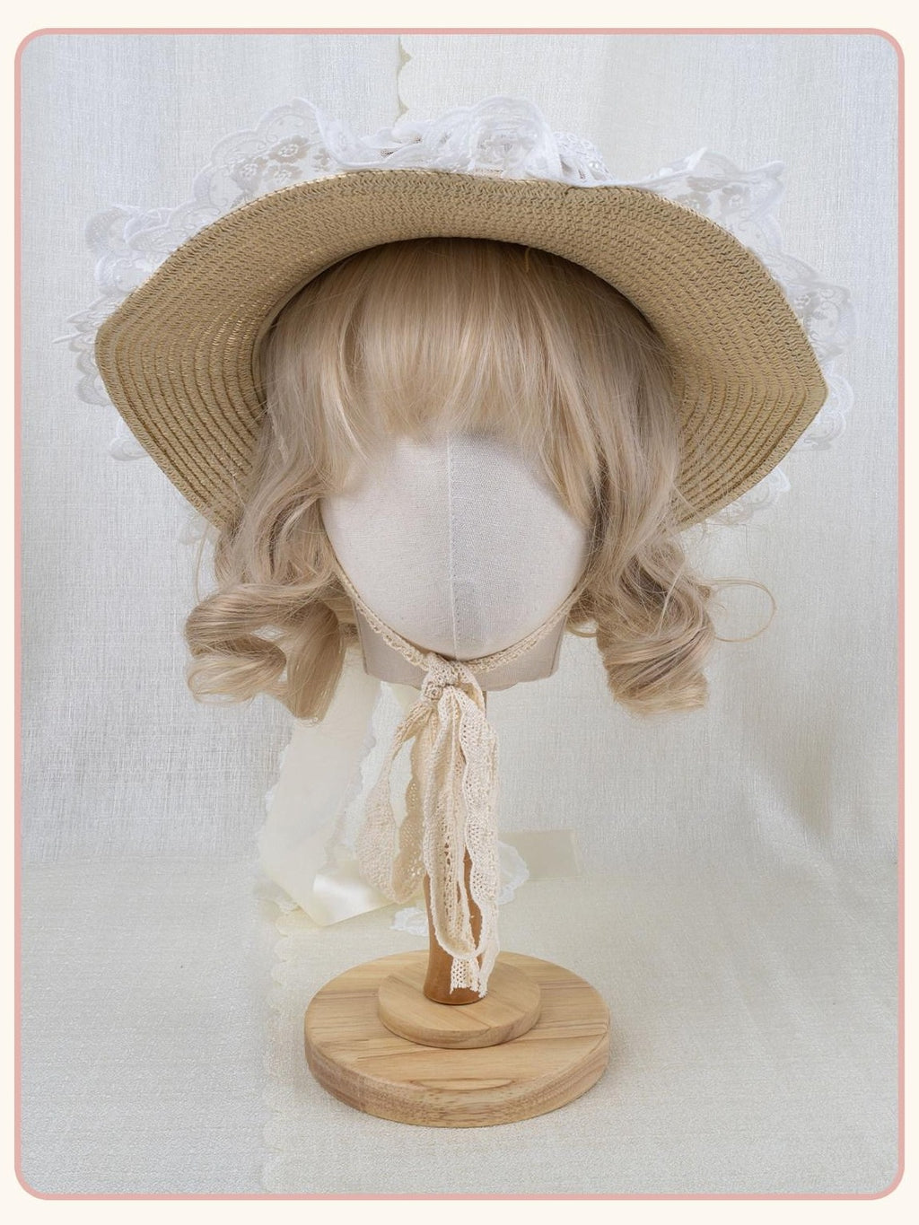Stardust Rose Lace Bow Rose Ribbon Lolita Women's Straw Woven Floral Striped Full Bonnets
