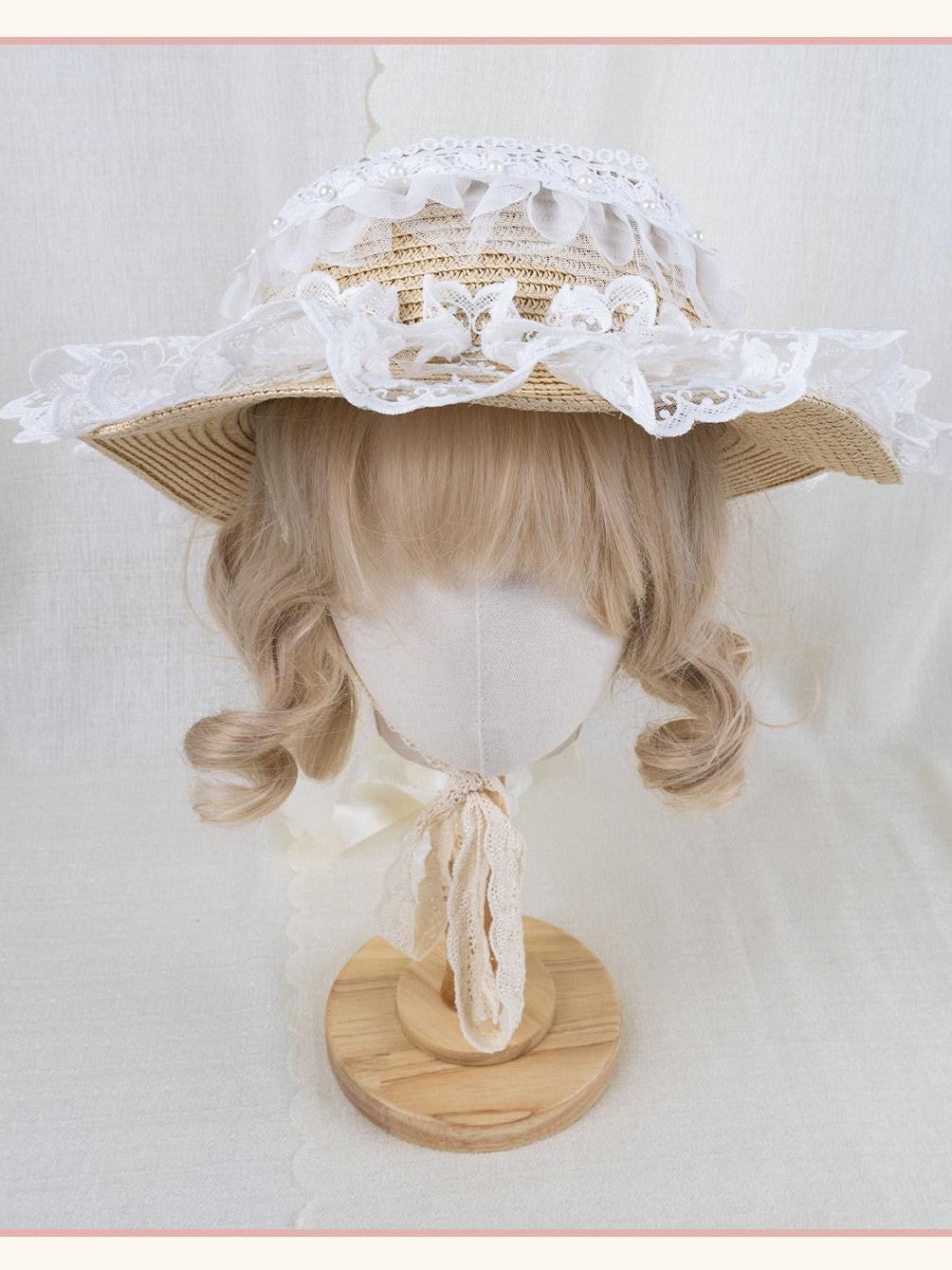 Stardust Rose Lace Bow Rose Ribbon Lolita Women's Straw Woven Floral Striped Full Bonnets