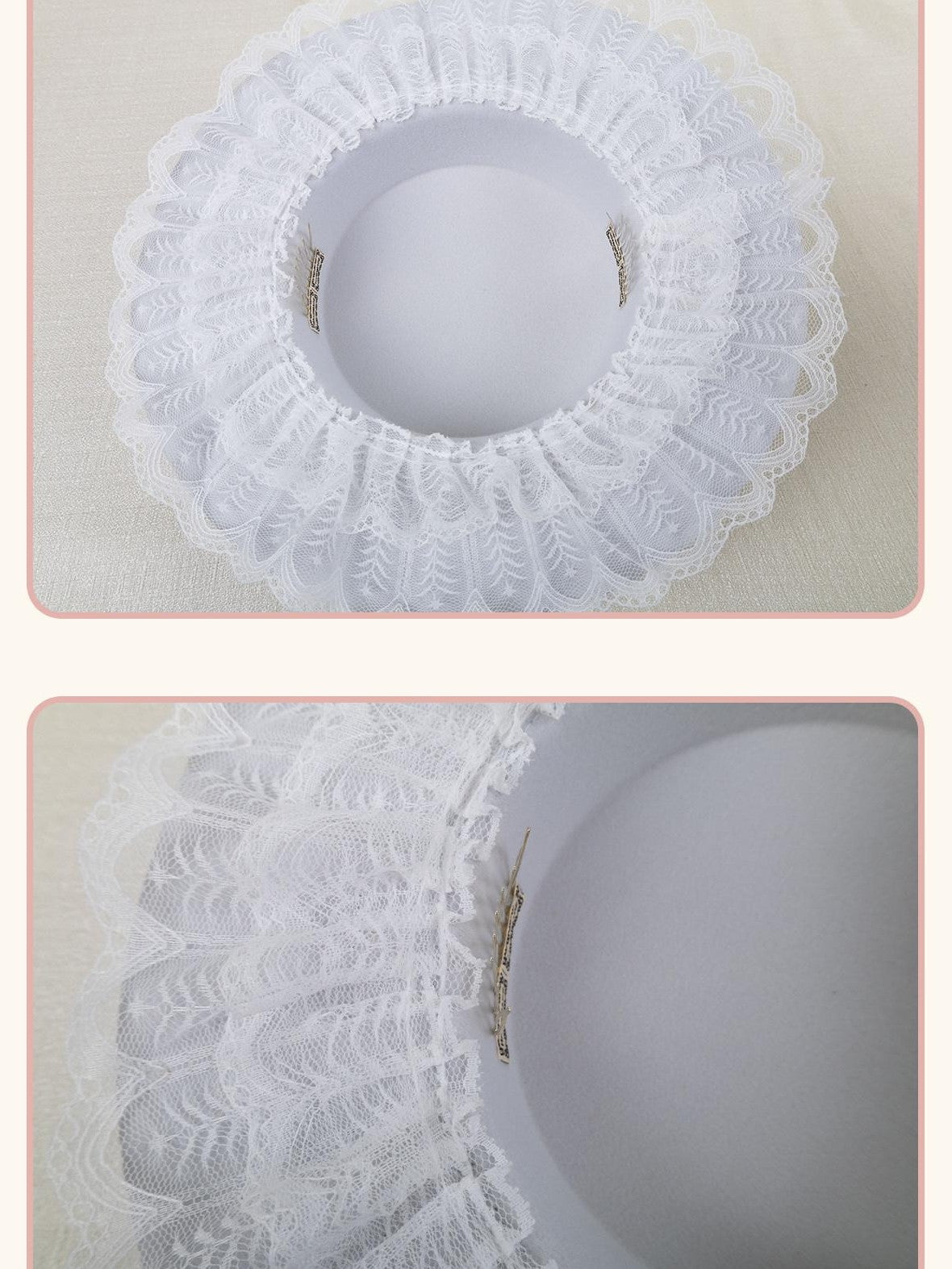 Stardust Rose Lace Rosebud Feather Bridal Flat Top Elegant Women's White Half Bonnets