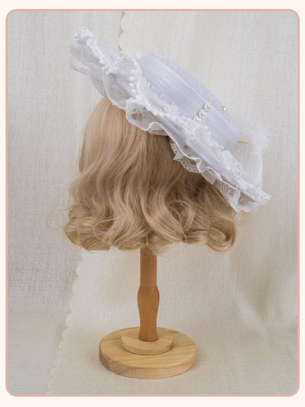 Stardust Rose Lace Rosebud Feather Bridal Flat Top Elegant Women's White Half Bonnets