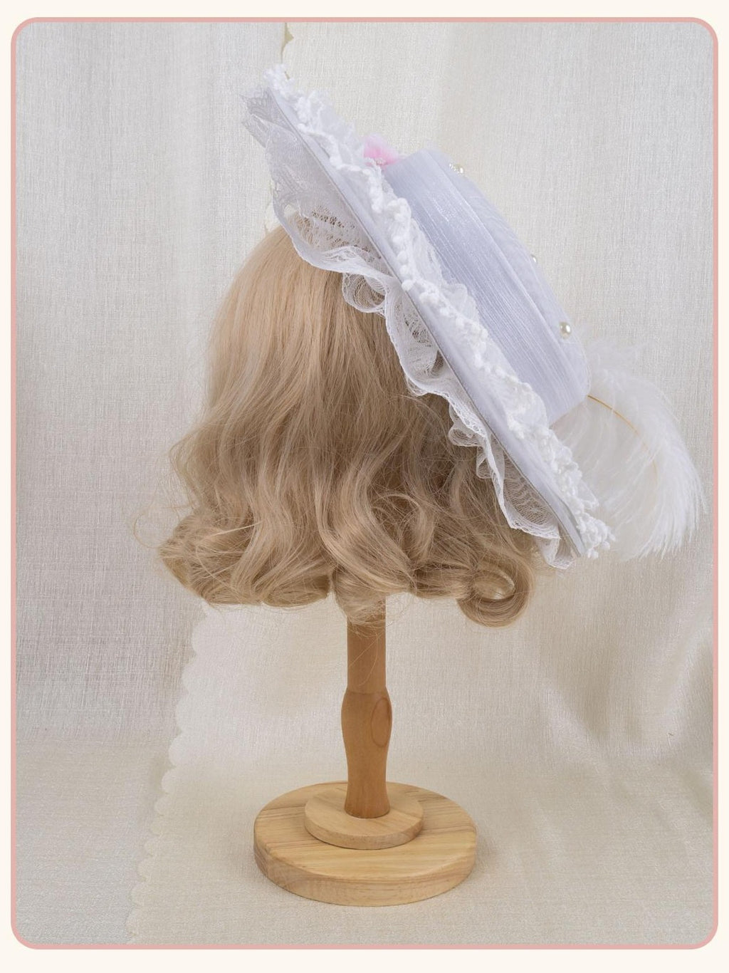 Stardust Rose Lace Rosebud Feather Bridal Flat Top Elegant Women's White Half Bonnets