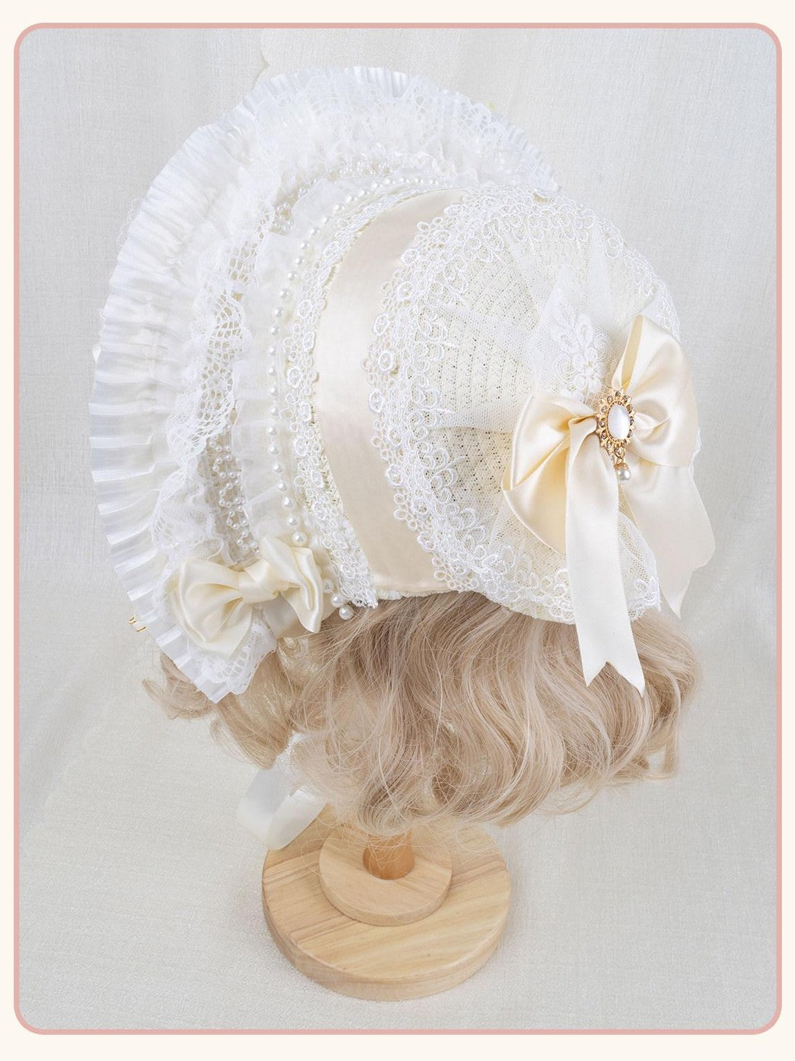 Stardust Rose Lolita Floral Maru Veil Rose Ribbon Tie Women's Lace Half Bonnets
