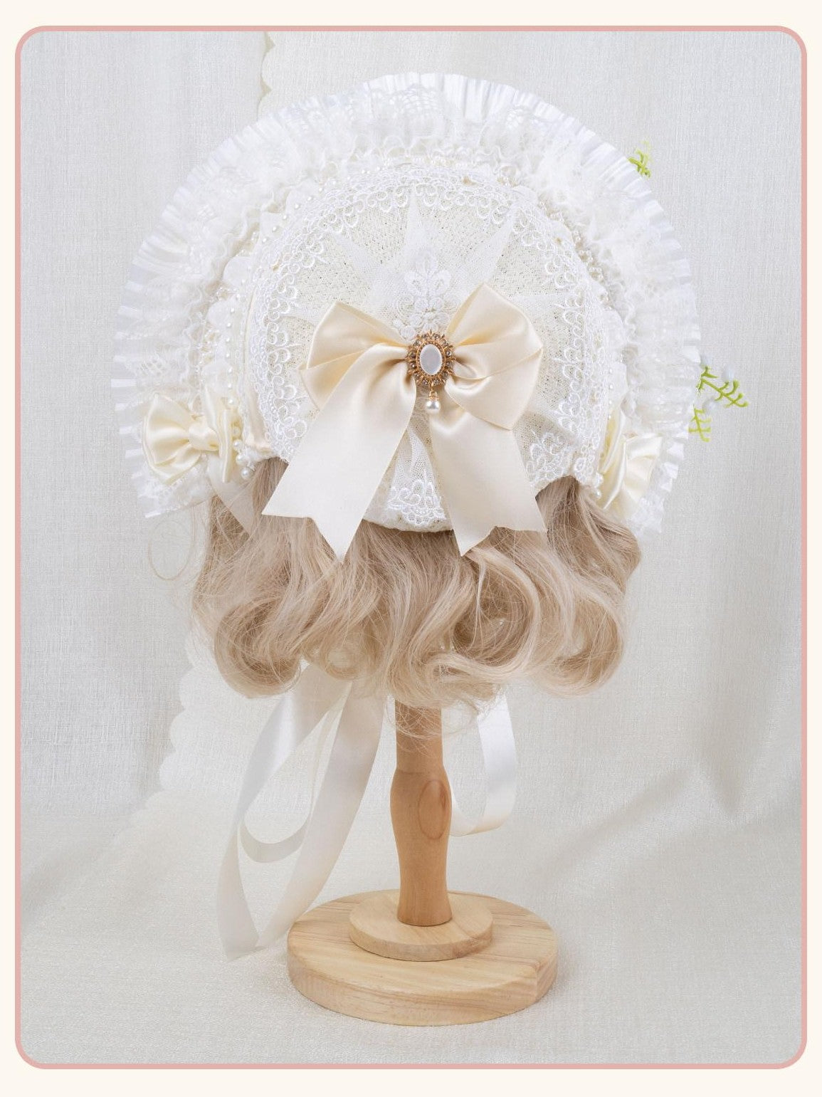Stardust Rose Lolita Floral Maru Veil Rose Ribbon Tie Women's Lace Half Bonnets