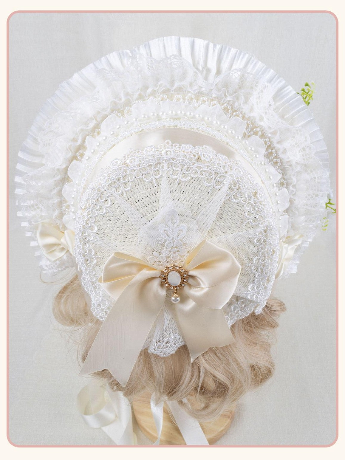 Stardust Rose Lolita Floral Maru Veil Rose Ribbon Tie Women's Lace Half Bonnets