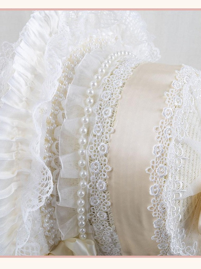 Stardust Rose Lolita Floral Maru Veil Rose Ribbon Tie Women's Lace Half Bonnets