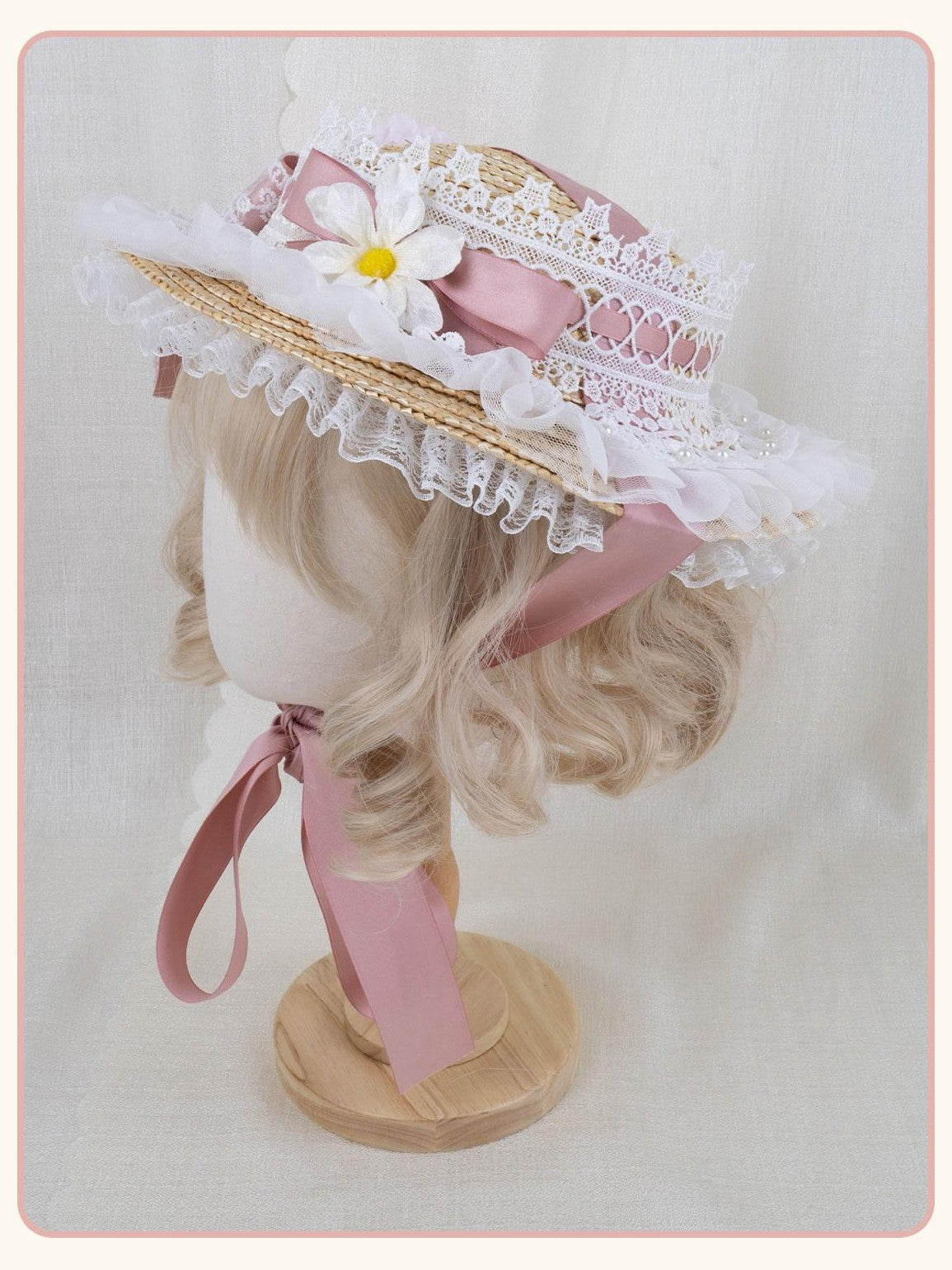Stardust Rose Lolita Lace Cartoon Flat Brim Flat Top Women's Straw Half Bonnets