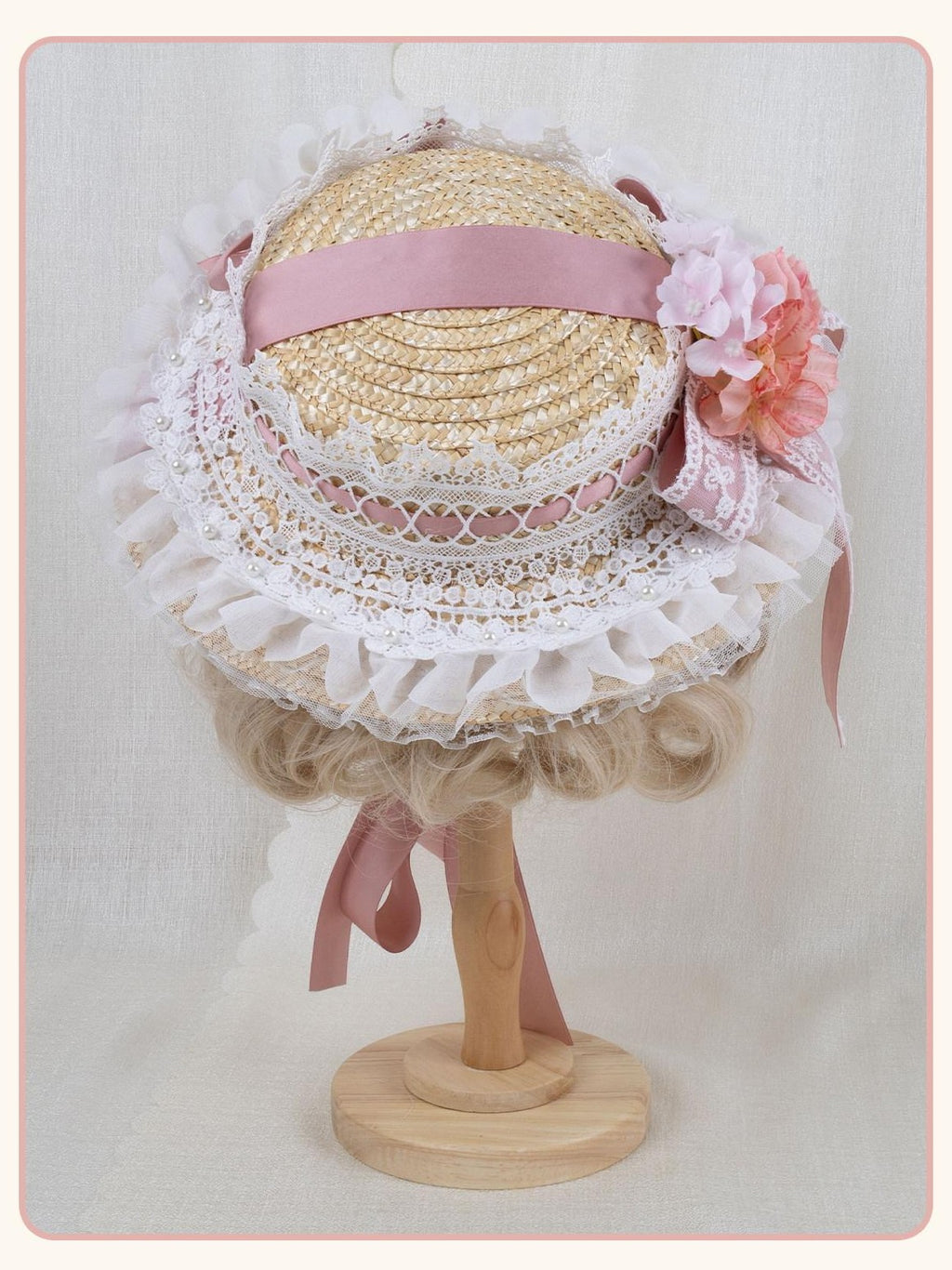 Stardust Rose Lolita Lace Cartoon Flat Brim Flat Top Women's Straw Half Bonnets