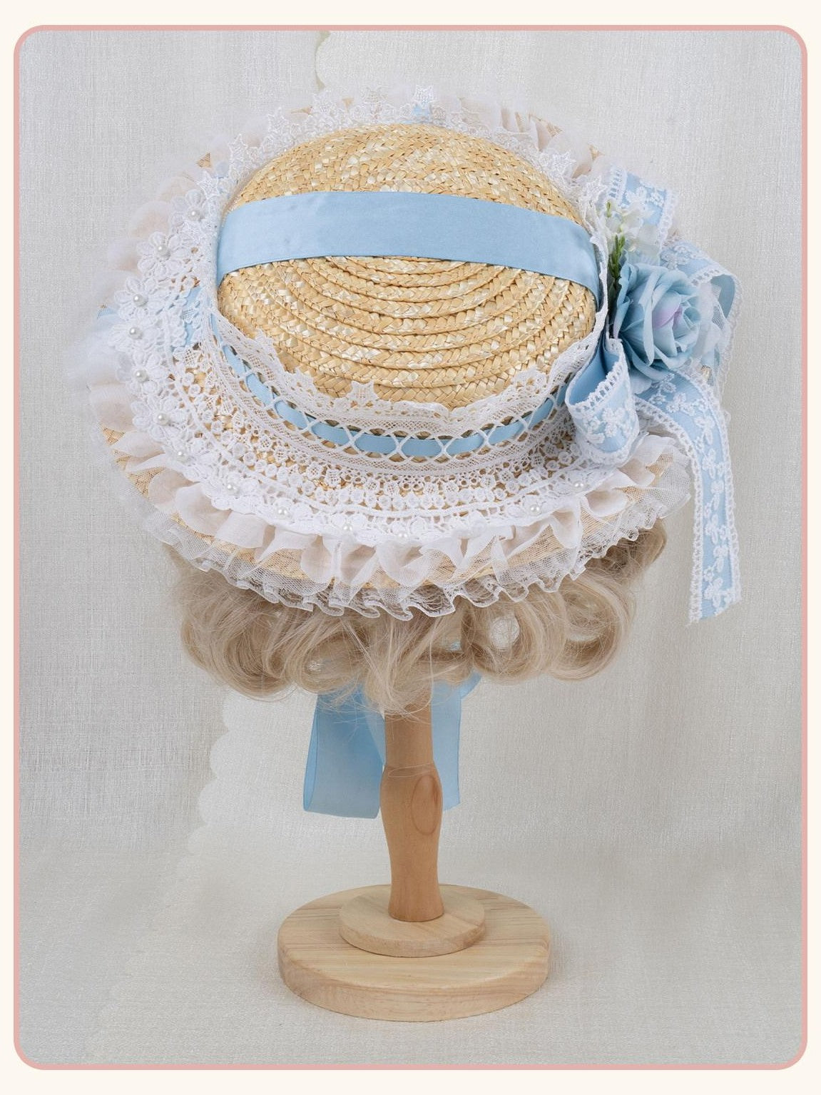 Stardust Rose Lolita Lace Cartoon Flat Brim Flat Top Women's Straw Half Bonnets