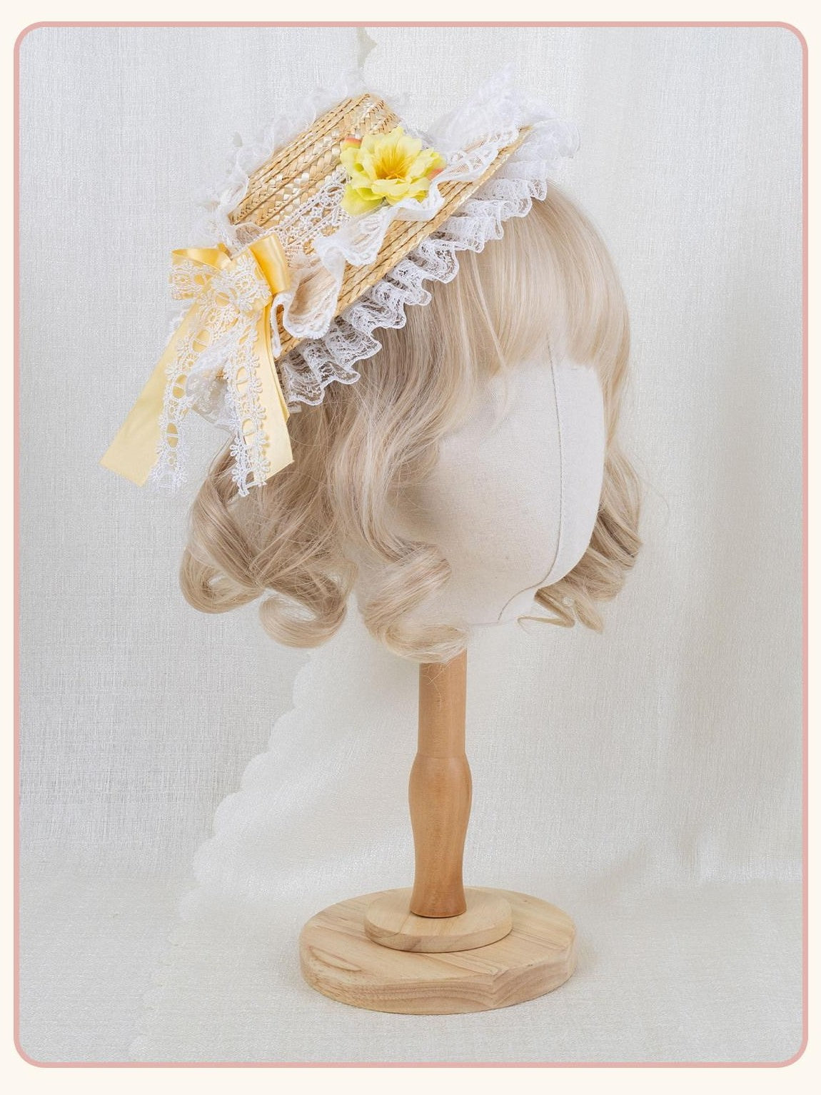 Stardust Rose Mini Top Hat Lace Bow Geometric Colorblock Women's Straw Hair Clips