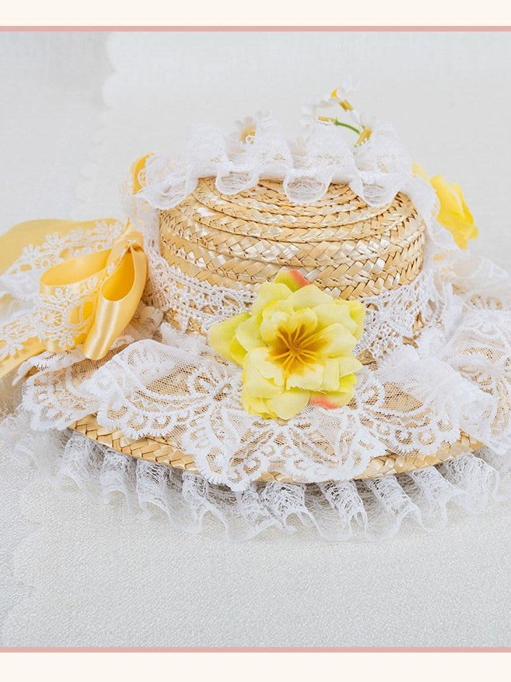Stardust Rose Mini Top Hat Lace Bow Geometric Colorblock Women's Straw Hair Clips