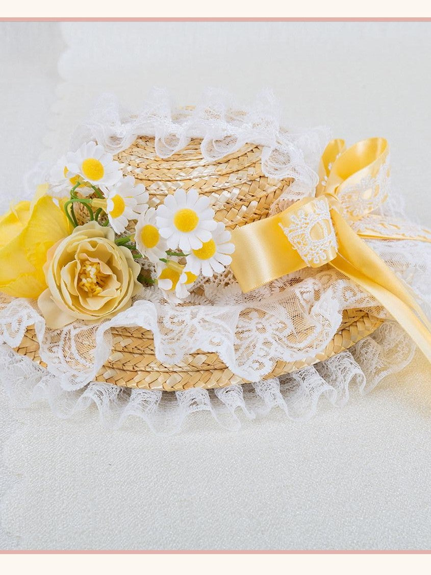 Stardust Rose Mini Top Hat Lace Bow Geometric Colorblock Women's Straw Hair Clips
