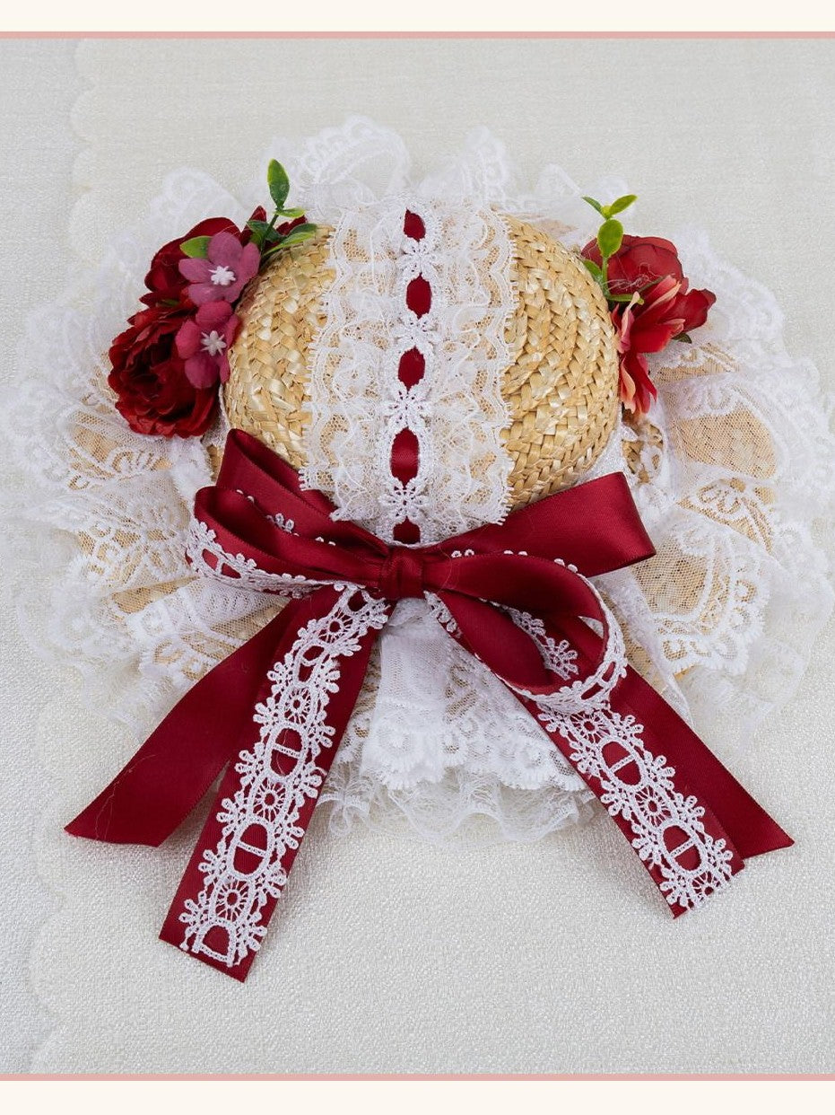 Stardust Rose Mini Top Hat Lace Bow Geometric Colorblock Women's Straw Hair Clips
