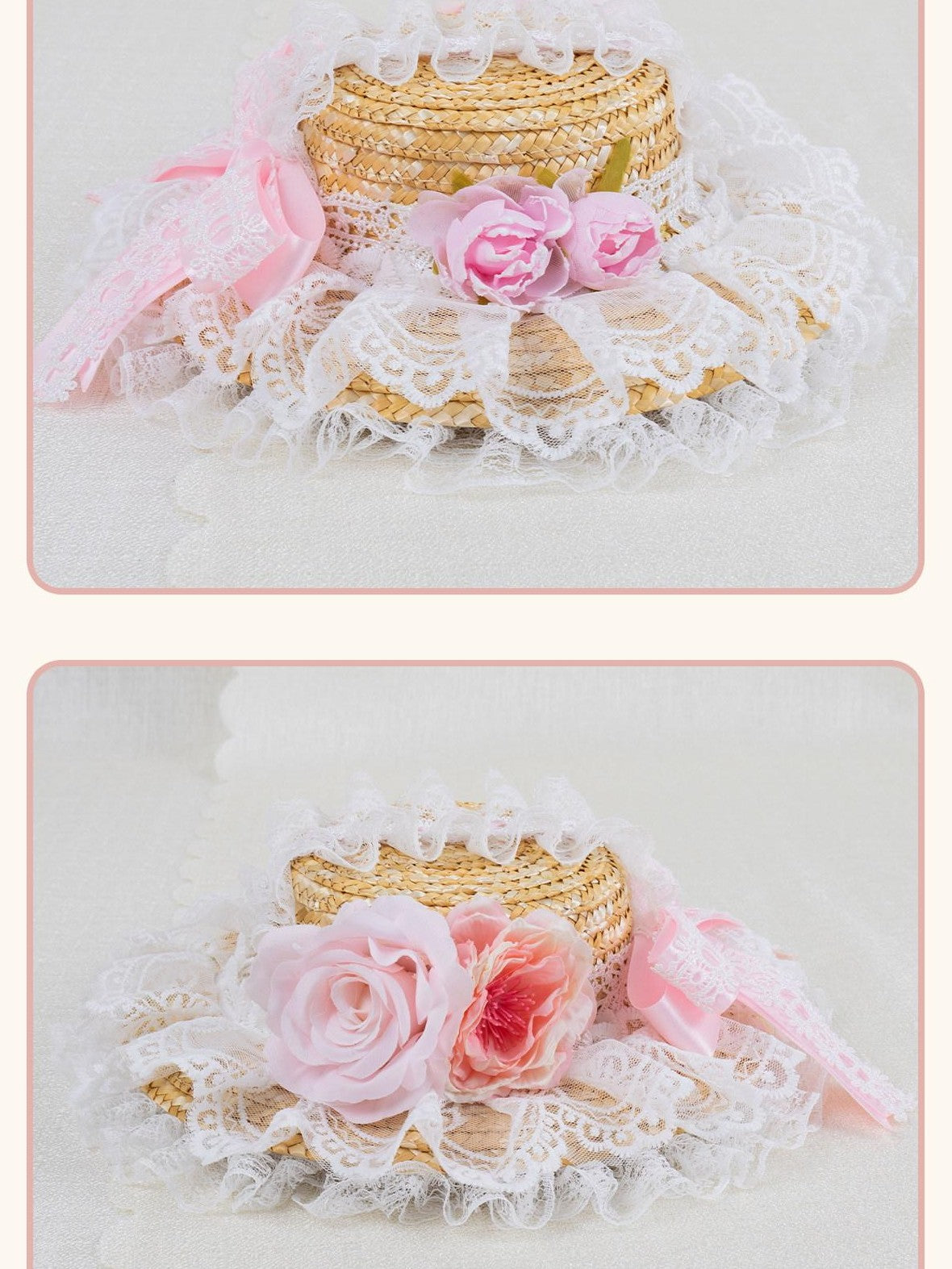 Stardust Rose Mini Top Hat Lace Bow Geometric Colorblock Women's Straw Hair Clips
