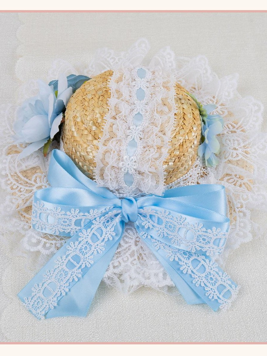 Stardust Rose Mini Top Hat Lace Bow Geometric Colorblock Women's Straw Hair Clips