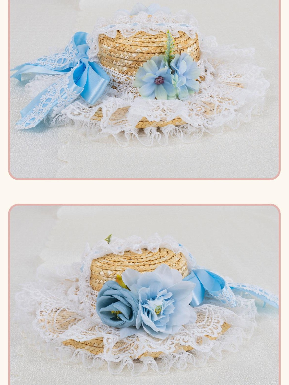 Stardust Rose Mini Top Hat Lace Bow Geometric Colorblock Women's Straw Hair Clips