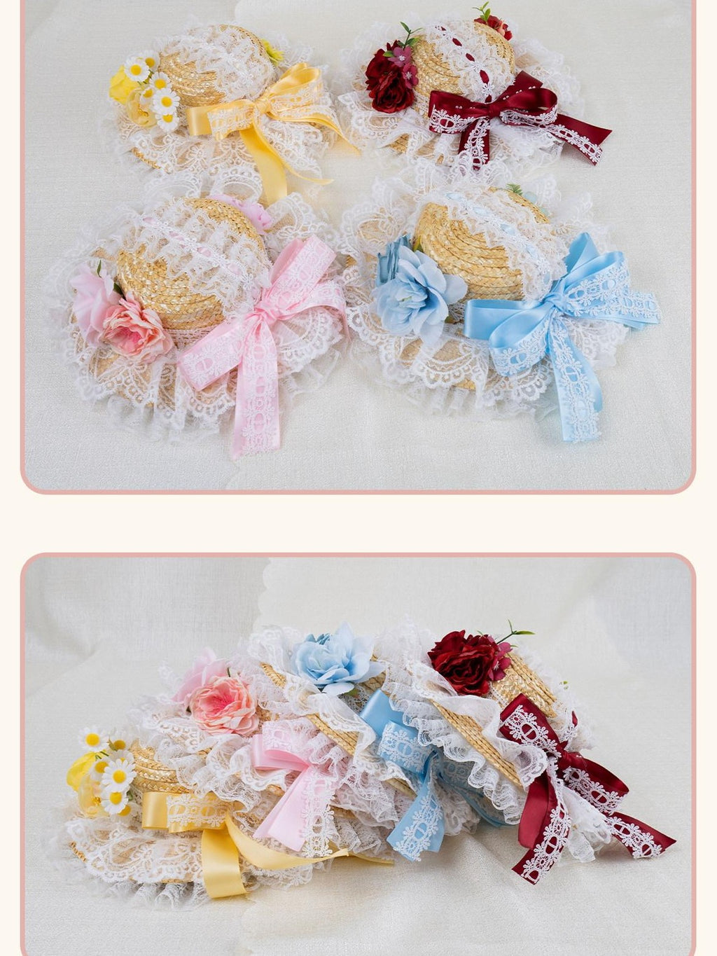 Stardust Rose Mini Top Hat Lace Bow Geometric Colorblock Women's Straw Hair Clips