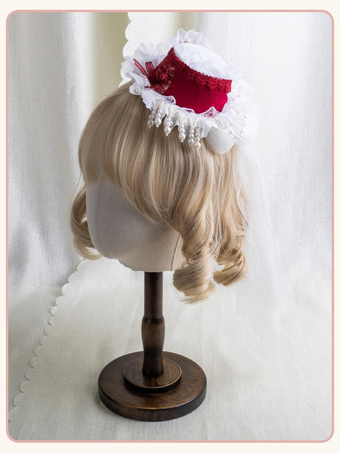Stardust Rose Multicolor Pearl Lace Lolita Flat Hat Women's Pearl Lace Hair Clips