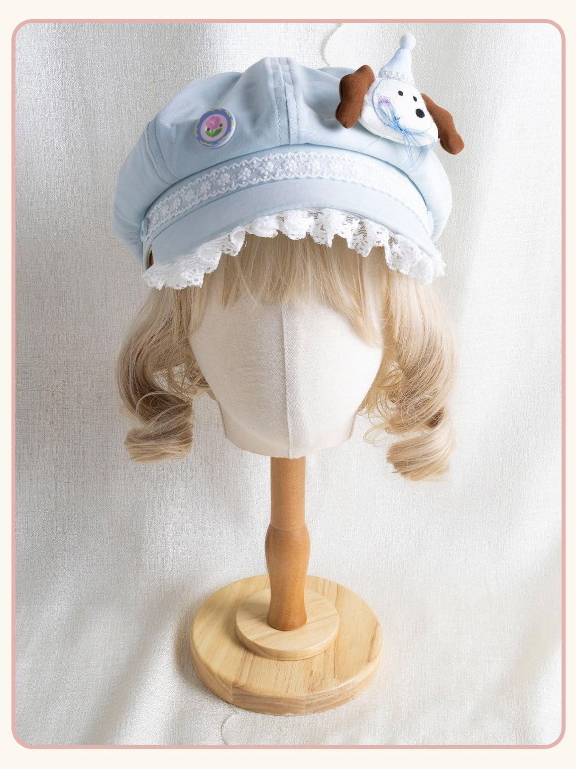 Stardust Rose Pastel Lace Solid Color Round Top Curved Brim Women's Full Bonnets