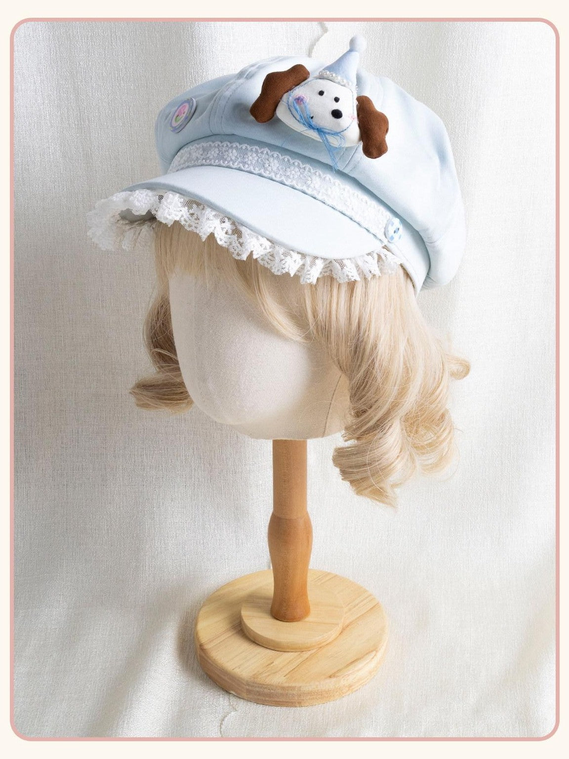 Stardust Rose Pastel Lace Solid Color Round Top Curved Brim Women's Full Bonnets