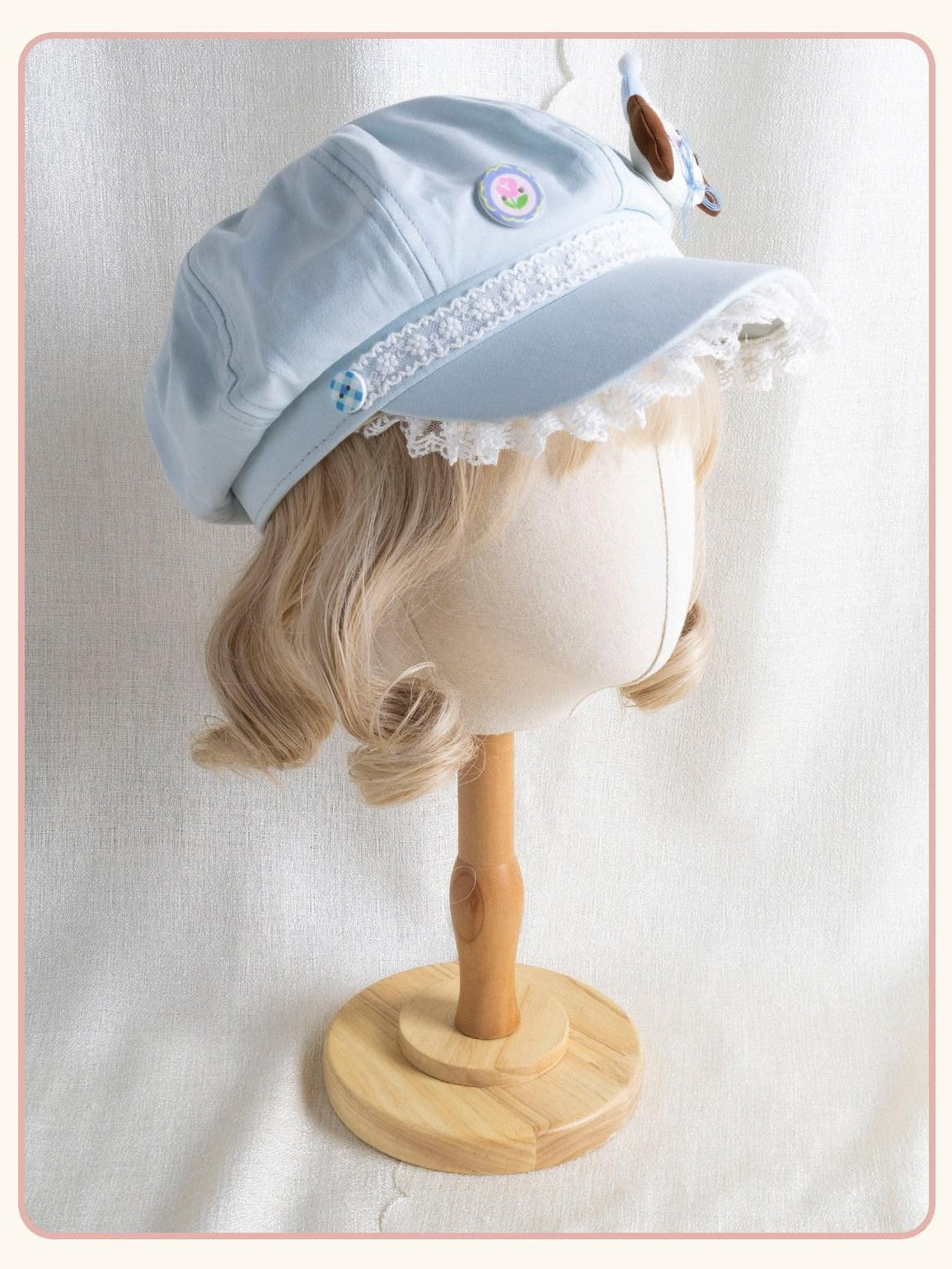 Stardust Rose Pastel Lace Solid Color Round Top Curved Brim Women's Full Bonnets
