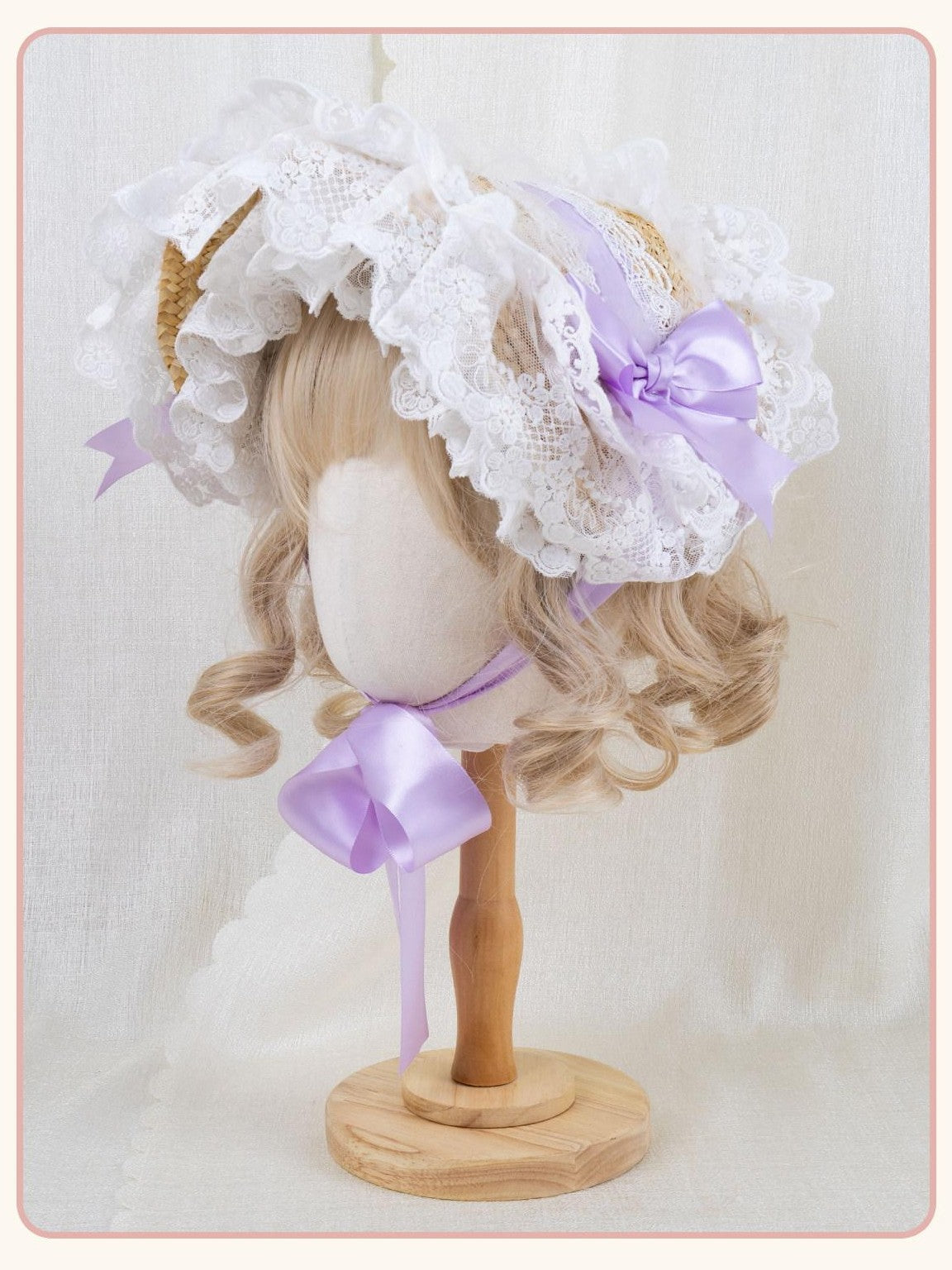 Stardust Rose Pastoral Lolita Lace Bow Floral Woven Flat Top Women's Straw Half Bonnets