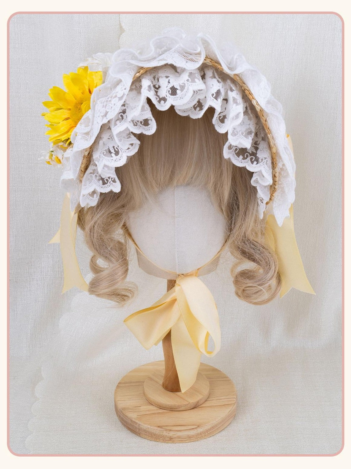 Stardust Rose Pastoral Lolita Lace Bow Floral Woven Flat Top Women's Straw Half Bonnets