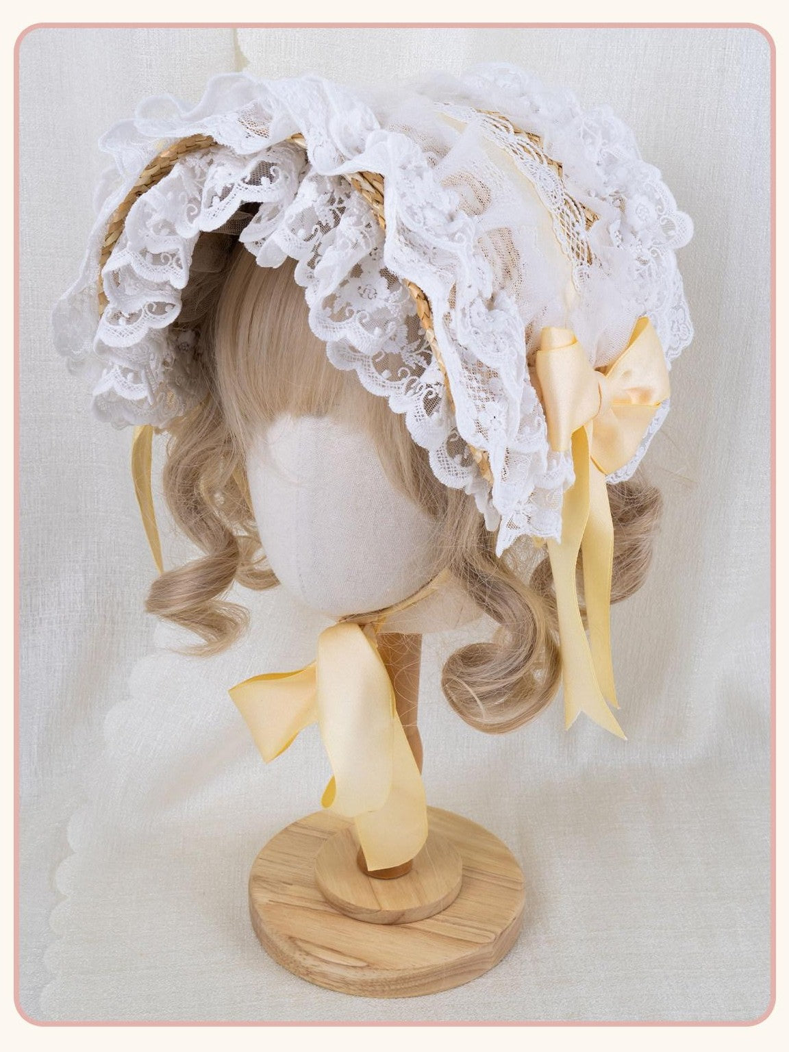 Stardust Rose Pastoral Lolita Lace Bow Floral Woven Flat Top Women's Straw Half Bonnets