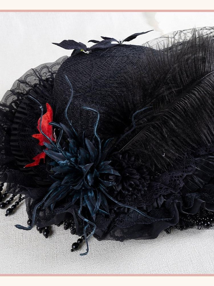 Stardust Rose Pearl Trim Veil Gothic Witch Widow Original Design Women's Full Bonnets