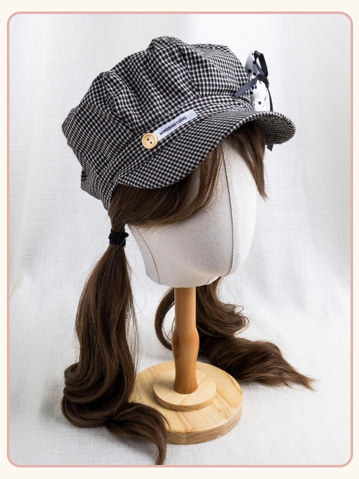 Stardust Rose Polka Dot Plaid Tassel Octagonal Artist Round Top Women's Full Bonnets