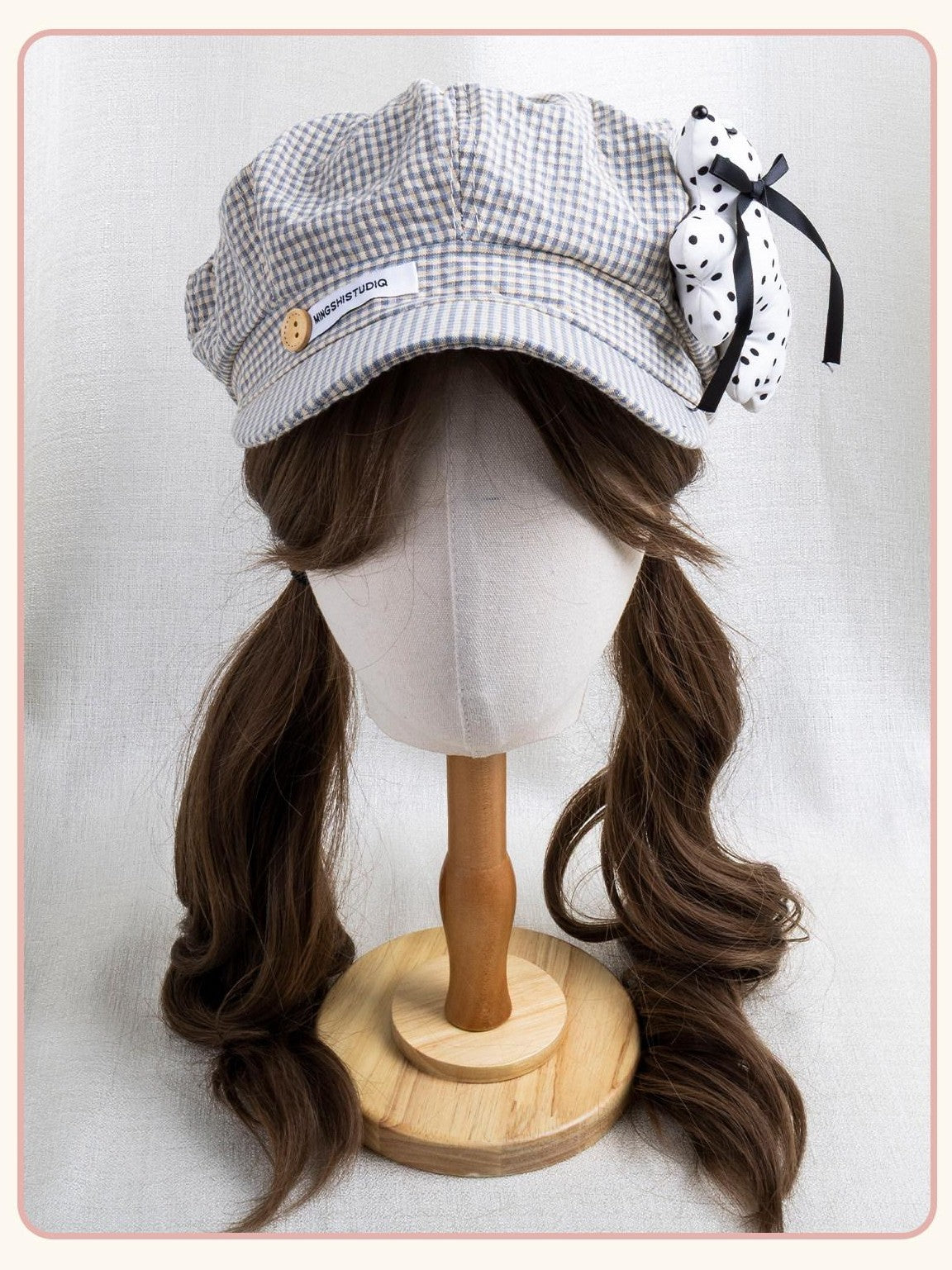 Stardust Rose Polka Dot Plaid Tassel Octagonal Artist Round Top Women's Full Bonnets