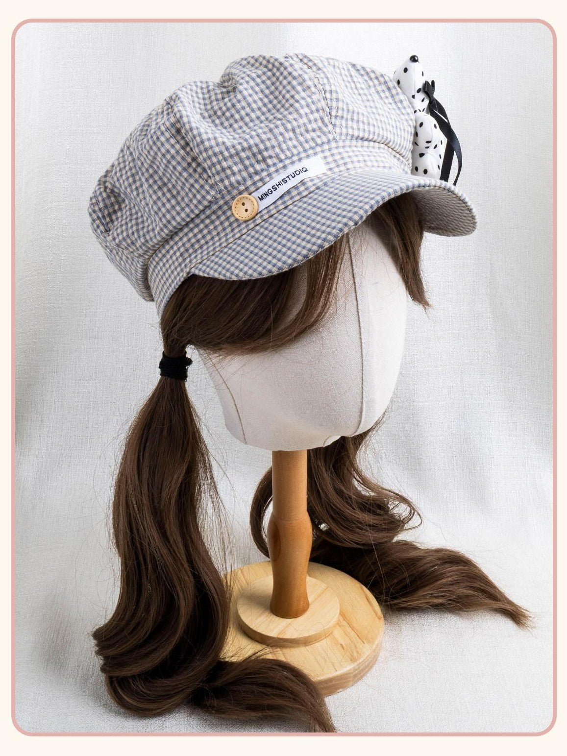 Stardust Rose Polka Dot Plaid Tassel Octagonal Artist Round Top Women's Full Bonnets