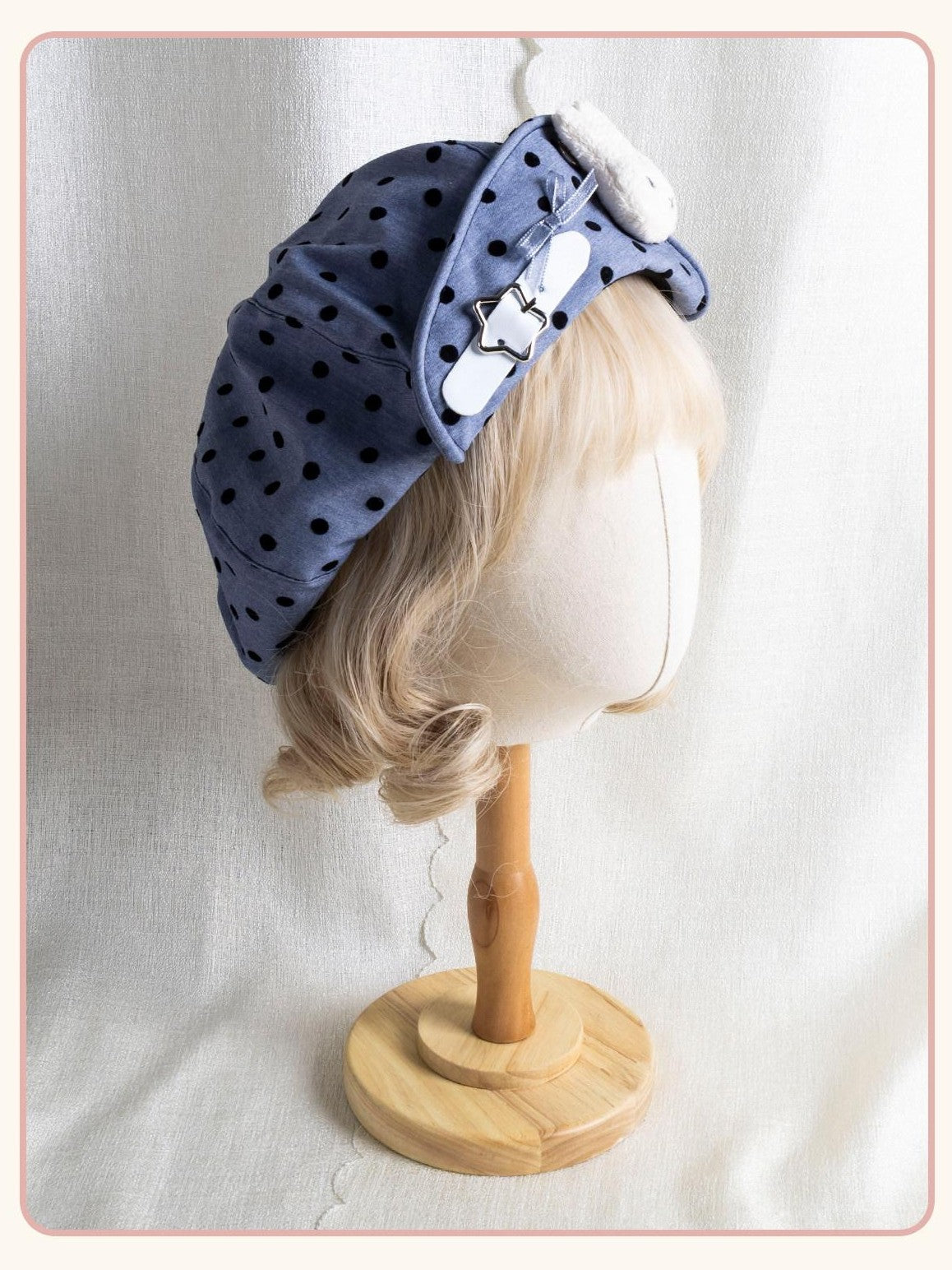 Stardust Rose Rabbit Polka Dot Adjustable Round Top Painter Style Women's Full Bonnets
