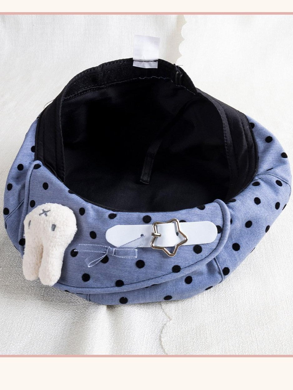 Stardust Rose Rabbit Polka Dot Adjustable Round Top Painter Style Women's Full Bonnets