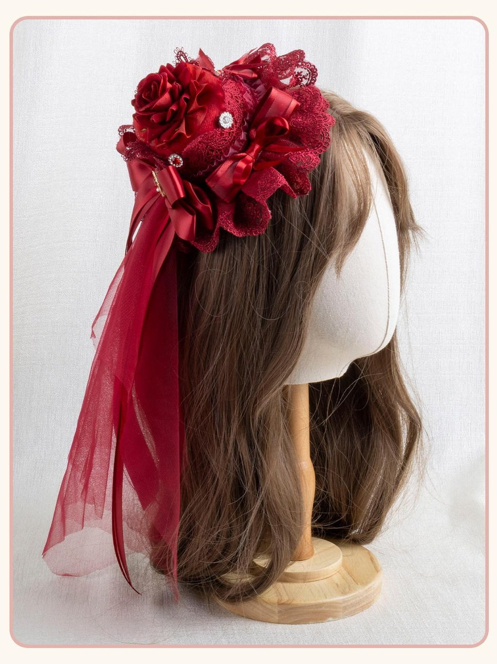 Stardust Rose Red Rose Bow Lolita Bridal Gothic Top Hat Women's Hair Clips